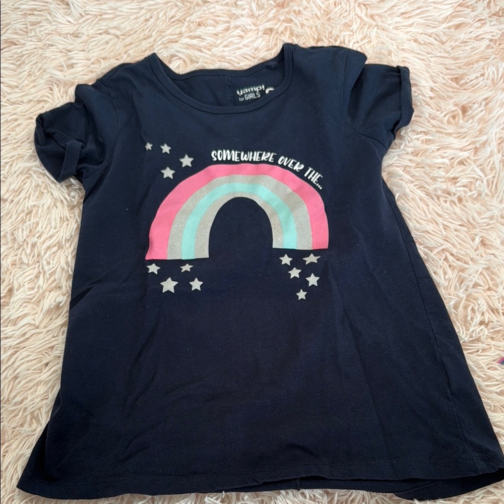 Blue and Pink Short Sleeve Tee with Rainbow Design